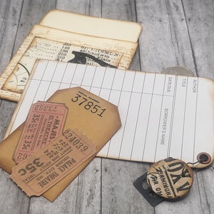 Grungy number industrial vintage library card pockets with tags for junk journals, albums, planners image 6