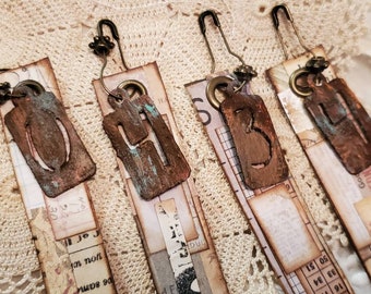 Grungy number collage tags | embellishments scrapbooking album cardmaking industrial steampunk | junk journal charm