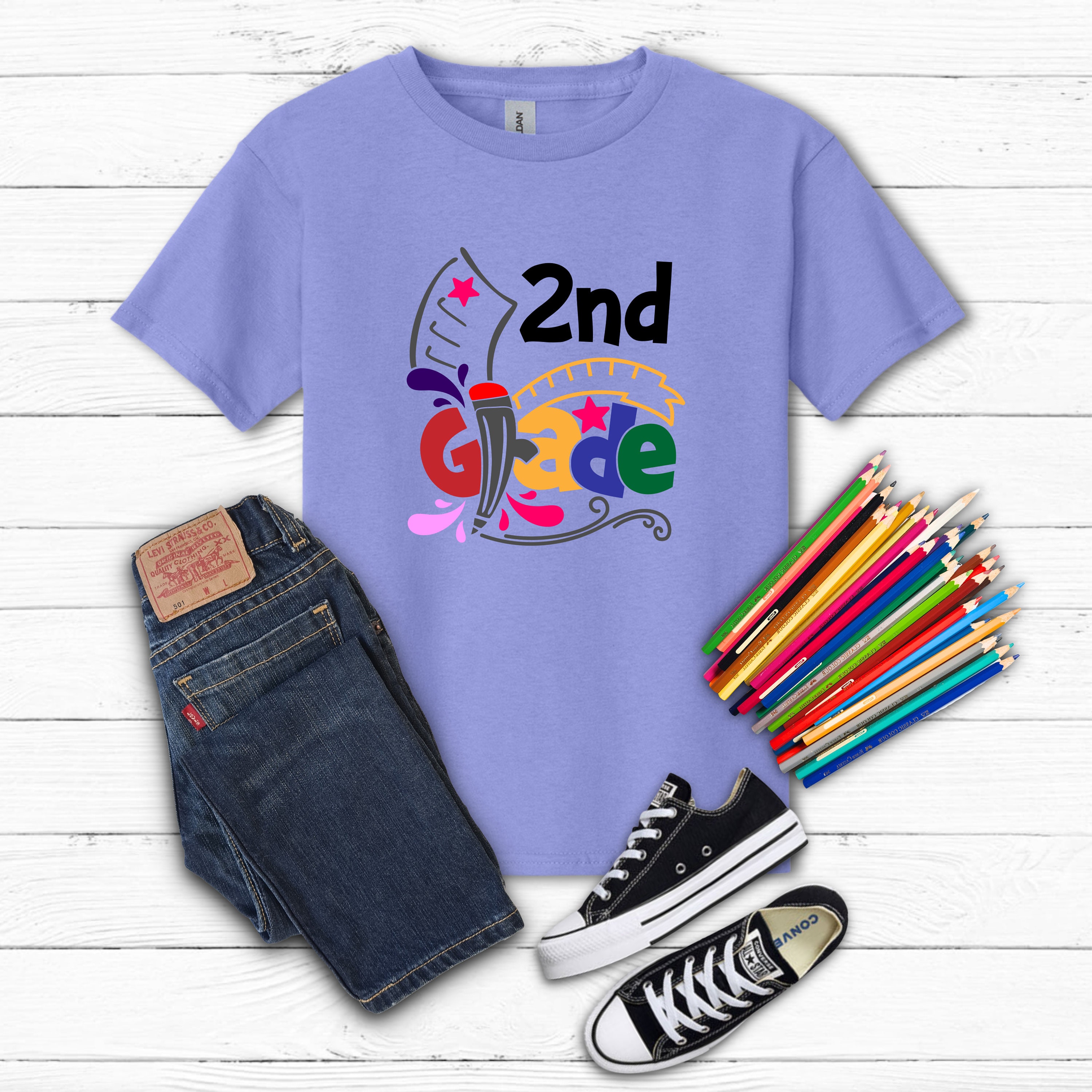 Second 2nd Grade Back to School Boys Girls Clothes T-Shirt