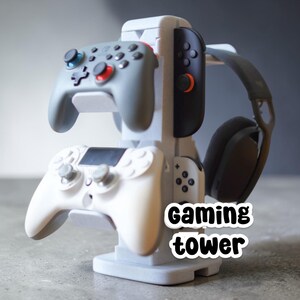 Gaming Tower Ständer 2. Generation, Controller- & Headset-Halter, Ladeanschlüsse, ForgeCore, Schreibtisch-Organizer, Individueller 3D-Druck