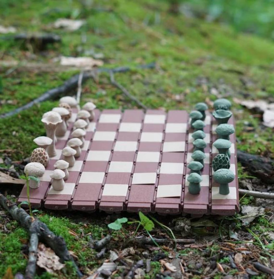 Forest Log Chess & Checkers Set, Acorn Checkers Game, Travel Roll-up ...