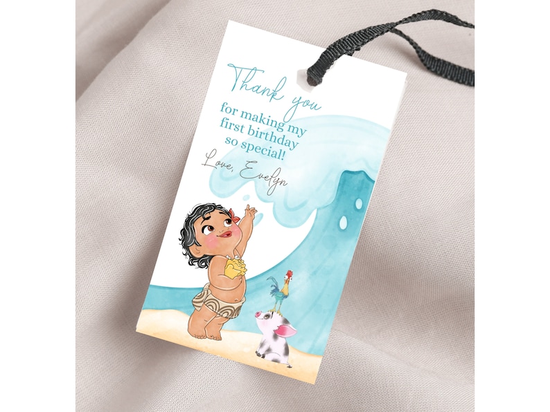 Moana Birthday Thank You Tags, Party Favors, Baby Moana Printable Gift ...