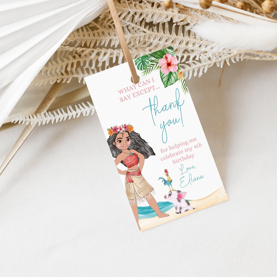 Moana Birthday Thank You Tags, Party Favors, Girl Moana Printable Gift ...