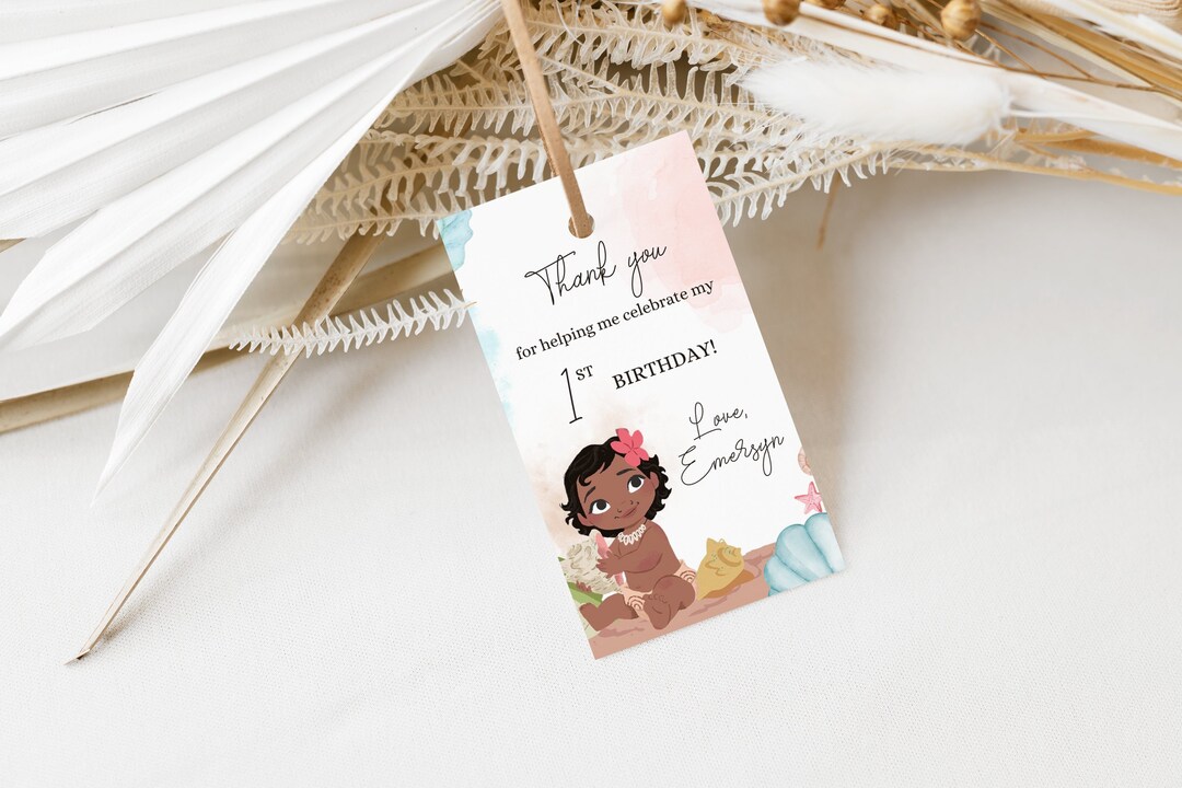 Moana Birthday Thank You Tags, Party Favors, Baby Moana Printable Gift ...