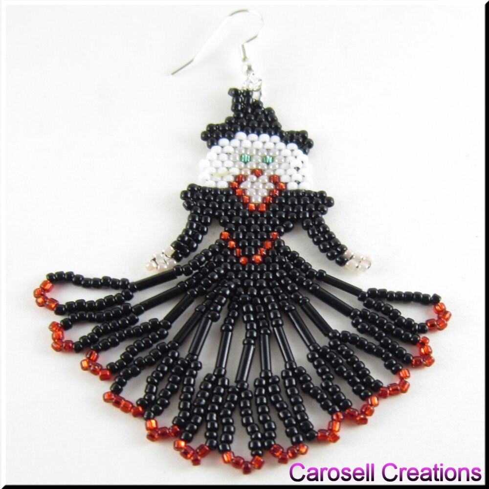 Halloween Witch Beadwork Seed Bead Holiday Earrings Etsy