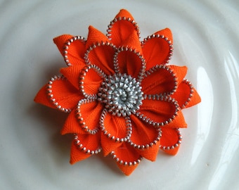 Recycled Vintage Zipper Flower Brooch or Hair Clip