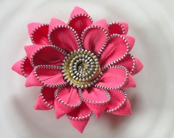 Recycled Vintage Zipper Flower Brooch