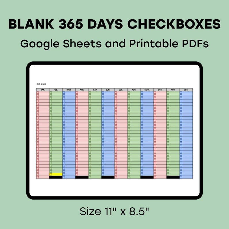 365 Days Checkboxes Blank Template • Digital Download • Google Sheets ...