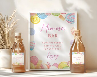 Editable Candyland Baby Shower Mimosa Signs Juice Tags – Printable Mimosa Sign Template, Sweet Shower Sign  #CC6CANDY