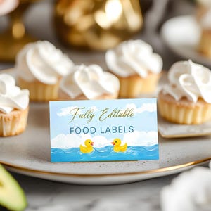 Editable Baby Food Labels, Rubber Duck Baby Shower Food Labels Editable Template, Instant Access on Canva   #CC3RD