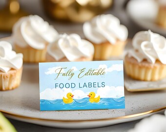 Editable Baby Food Labels, Rubber Duck Baby Shower Food Labels Editable Template, Instant Access on Canva   #CC3RD
