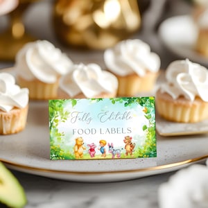 Modelos editáveis de rótulos de comida para chá de bebê do Ursinho Pooh – Acesso instantâneo no Canva #CCWINNIE