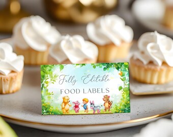 Editable Winnie-the-Pooh Bear Baby Shower Food Labels Templates – Instant Access on Canva   #CCWINNIE