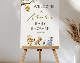 Winnie the Pooh Baby Shower Welcome Sign - Classic Pooh Bear Watercolor Template, Gender Neutral  #CC4POOH