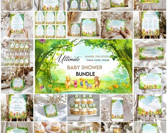 Winnie-the-pooh Printable Baby Shower Games Bundle, Baby Shower Game Editable Template, Printable Games, Instant Access on Canva #CCWinnie