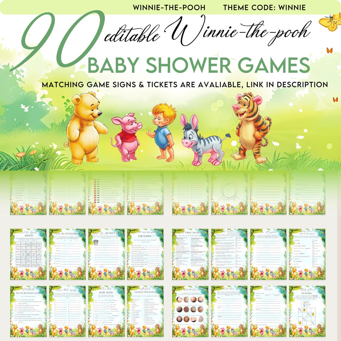 90 Winnie-the-pooh Printable Baby Shower Games, Baby Shower Game Bundle
