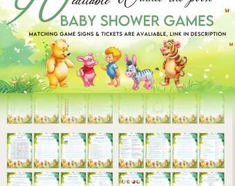 90 Winnie-the-pooh Printable Baby Shower Games, Baby Shower Game Bundle, Printable Baby Party Games, Minimalist, EDITABLE TEMPLATE #CCWinnie