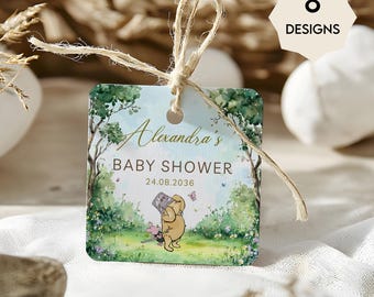 Winnie the Pooh Square/Round Labels and Tags – Classic Pooh Bear Watercolor Template, Gender Neutral  #CC5POOH