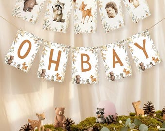 Editable Woodland Baby Shower Banner Template - DIY Forest Animal Decor Printable Kit, Instant Download  #CC8