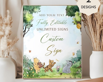 Winnie the Pooh Custom Signs – Classic Pooh Bear Watercolor Template, Gender Neutral  #CC5POOH