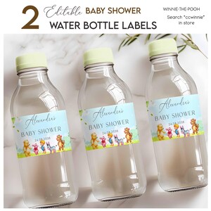 Editable Winnie-the-Pooh Bear Baby Shower Water Bottle Labels Templates – Instant Access on Canva   #CCWINNIE