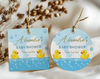 Editable Square and Round Tags or Labels, Rubber Duck Baby Shower Tags Editable Template, Instant Access on Canva   #CC3RD