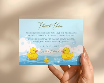 Editable Thank You Card, Rubber Duck Baby Shower Thank you card Editable Template, Instant Access on Canva   #CC3RD