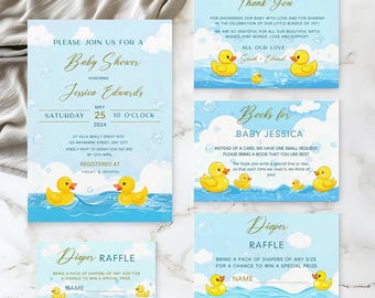 Editable invitation Set, Rubber Duck Baby Shower invitation Insert Editable Template, Instant Access on Canva   #CC3RD