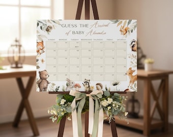 Editable Woodland Baby Shower Game Template - Forest Animal Due Date Predictor, Digital Printable Fun  , Baby Due Date Calendar #CC8