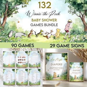 Classic Winnie the Pooh Baby Shower Games Bundle - Editable Neutral Pooh Baby Shower Games  #CC5POOH