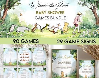 Classic Winnie the Pooh Baby Shower Games Bundle - Editable Neutral Pooh Baby Shower Games  #CC5POOH