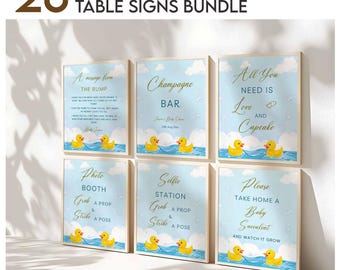 Editable Baby Signs Bundle, Rubber Duck Baby Shower Tabletop Signs Editable Template, Instant Access on Canva   #CC3RD