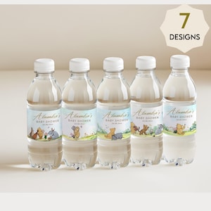 Winnie the Pooh Water Bottle Labels – Classic Pooh Bear Watercolor Template, Gender Neutral #CC5POOH