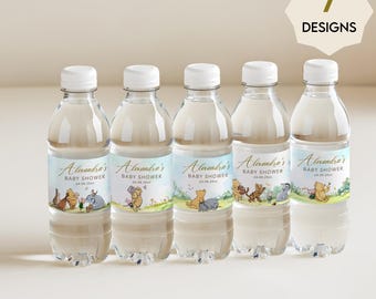 Winnie the Pooh Water Bottle Labels – Classic Pooh Bear Watercolor Template, Gender Neutral #CC5POOH