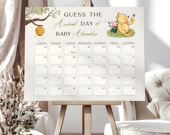 Winnie the Pooh Guess the Due Date Sign, Printable Baby Shower Sign Template Bear, Winnie the Pooh Baby Shower Decorations   #CC4POOH