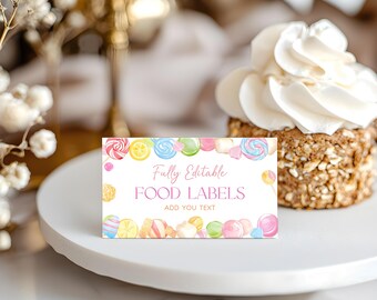 Editable Candyland Food Labels – Baby Shower Food tent card Template, Sweet Shower Food labels, Shower decor  #CC6CANDY