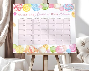 Editable Candyland Guess the Due Date Sign, Printable Baby Shower Baby Calendar Game Template, Sweet Shower  #CC6CANDY