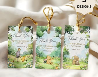 Winnie the Pooh Favor Tags – Classic Pooh Bear Watercolor Template, Gender Neutral  #CC5POOH