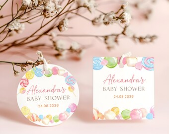 Editable Candyland Square Round thank you Labels and thank you Tags – Candyland Favor Tag Template, Sweet Shower printable tag  #CC6CANDY