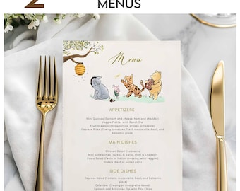 Classic Winnie the Pooh Baby Shower Menu Cards Template - Printable Editable Menu, Instant Download  #CC4POOH