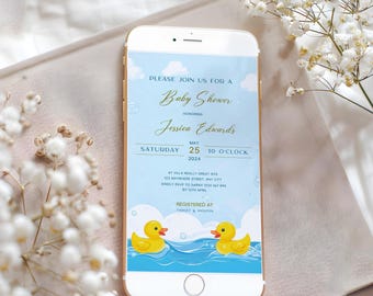 Editable Baby E-invites, Rubber Duck Baby Shower E-invites, Baby Shower e-invitation Editable Template, Instant Access on Canva   #CC3RD