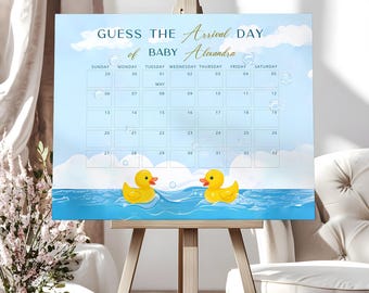Editable Baby Due Date Sign, Rubber Duck Baby's Due Date Game Editable Template, Instant Access on Canva   #CC3RD