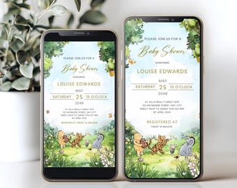 Winnie the Pooh E-Invites – Classic Pooh Bear Watercolor Template, Gender Neutral  #CC5POOH