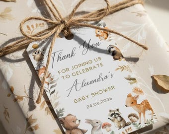 Editable Woodland Baby Shower Favor Tags - Forest Animal Gift Tag | DIY Printable Canva Template  #CC8