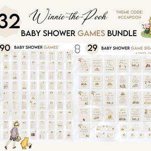 Classic Winnie the Pooh Baby Shower Games Bundle - Editable Neutral Pooh Baby Shower Games  #CC4POOH