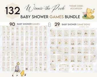 Classic Winnie the Pooh Baby Shower Games Bundle - Editable Neutral Pooh Baby Shower Games  #CC4POOH