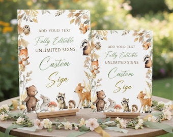 Editable Woodland Baby Shower Sign, Printable Forest Animal Decor, DIY Canva Baby Template  #CC8
