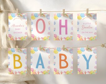 Editable Candyland Baby Shower Banners – Printable Candy Baby Shower Custom Banner Template, Sweet Shower  #CC6CANDY