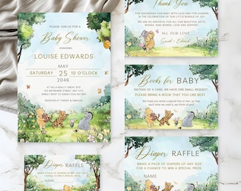 Winnie the Pooh Invitation Set – Classic Pooh Bear Watercolor Template, Gender Neutral  #CC5POOH