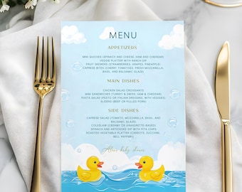 Editable Baby Menu, Rubber Duck Baby Shower Menu, Baby Shower Menu Editable Template, Instant Access on Canva   #CC3RD